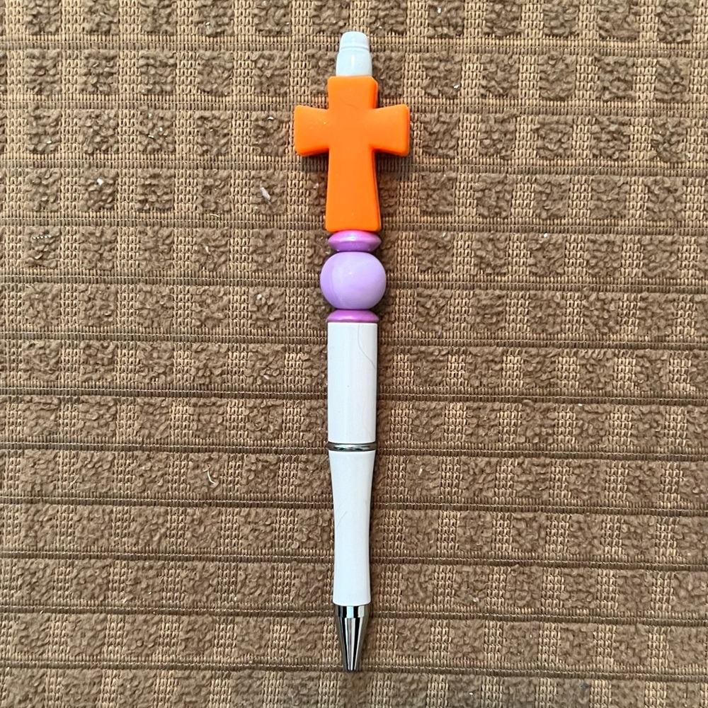 Handmade Beaded Pen. 1 Solid Orange Cross.